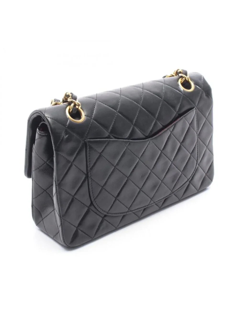 Chanel Shoulder Bag Quilted Double Flap Black Lambskin Chain